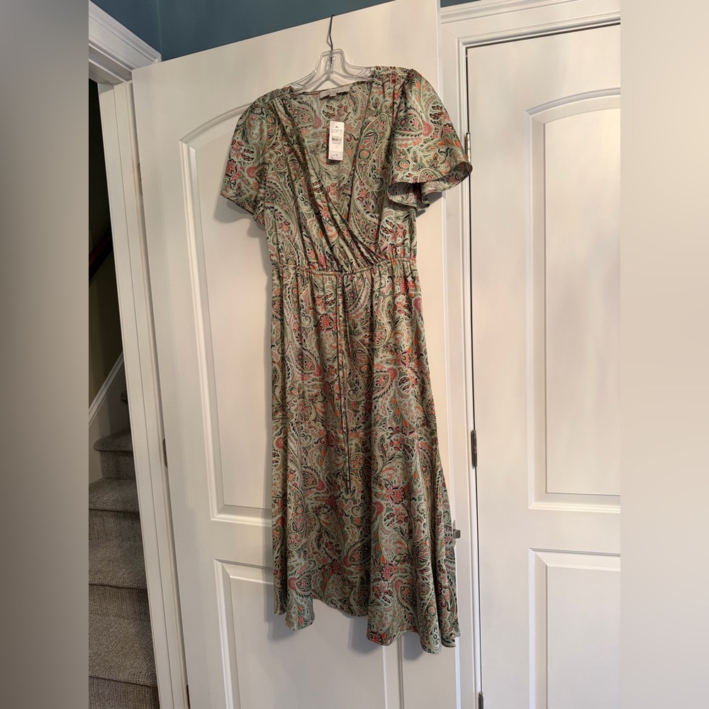 LOFT Paisley Midi Dress in Green and Red